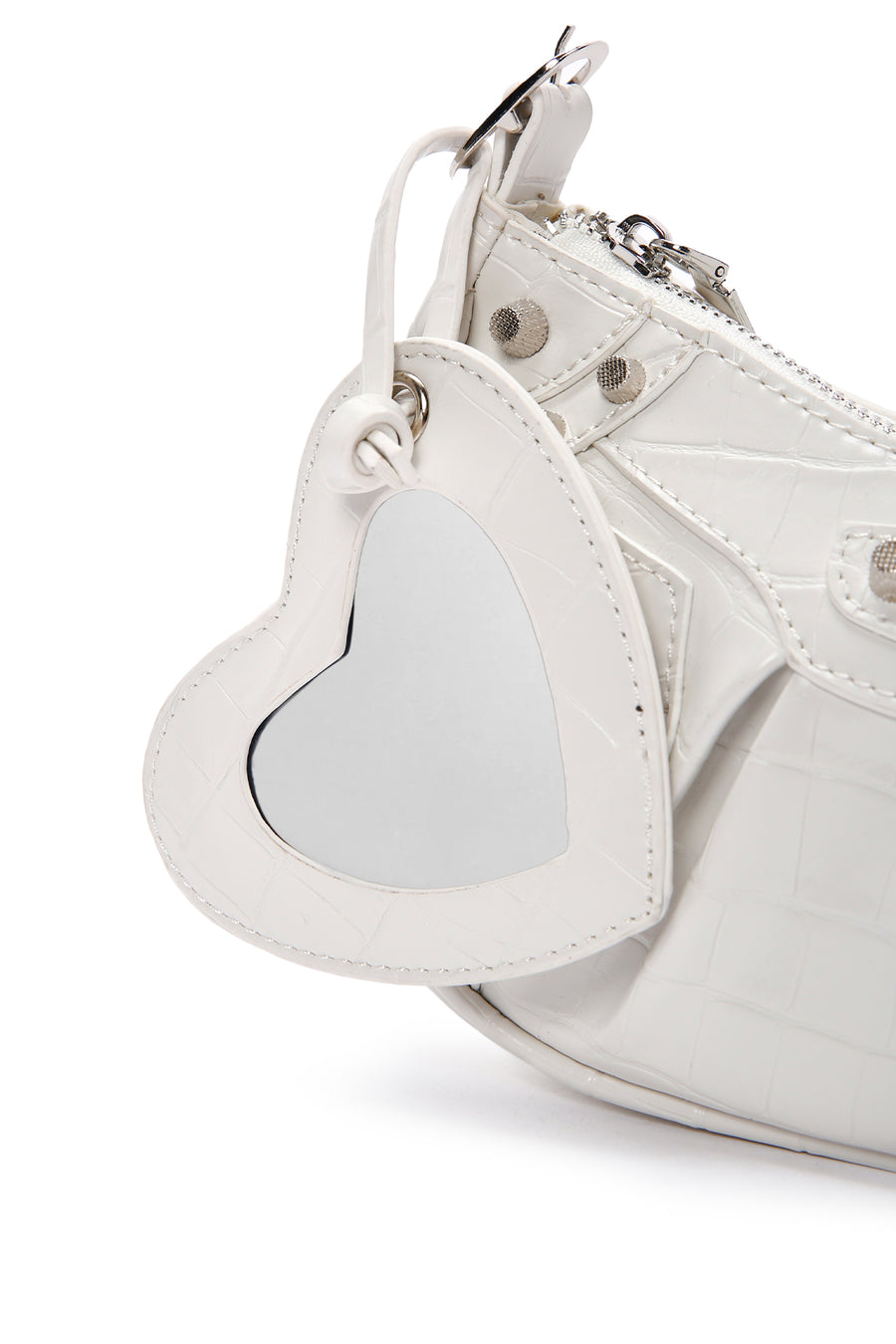 Women's White Long Strap Crocodile Patterned Shoulder Bag