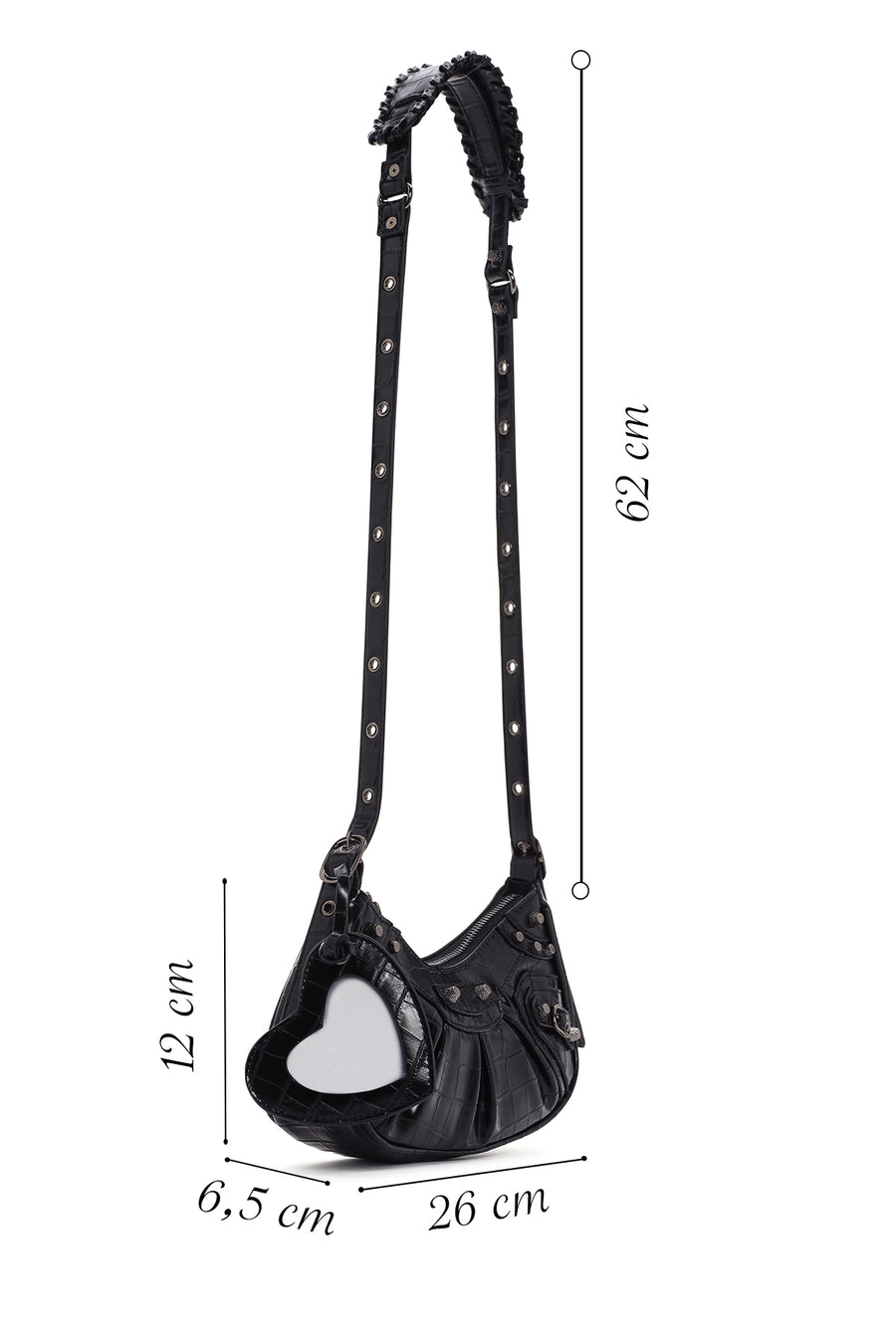 Women's Black Long Strap Crocodile Patterned Shoulder Bag