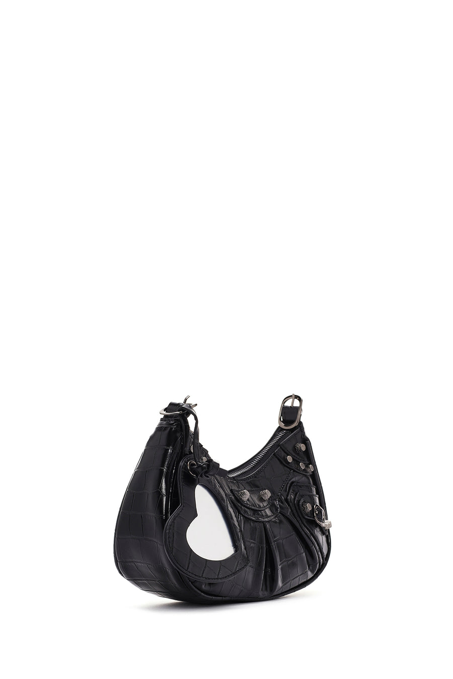 Women's Black Long Strap Crocodile Patterned Shoulder Bag