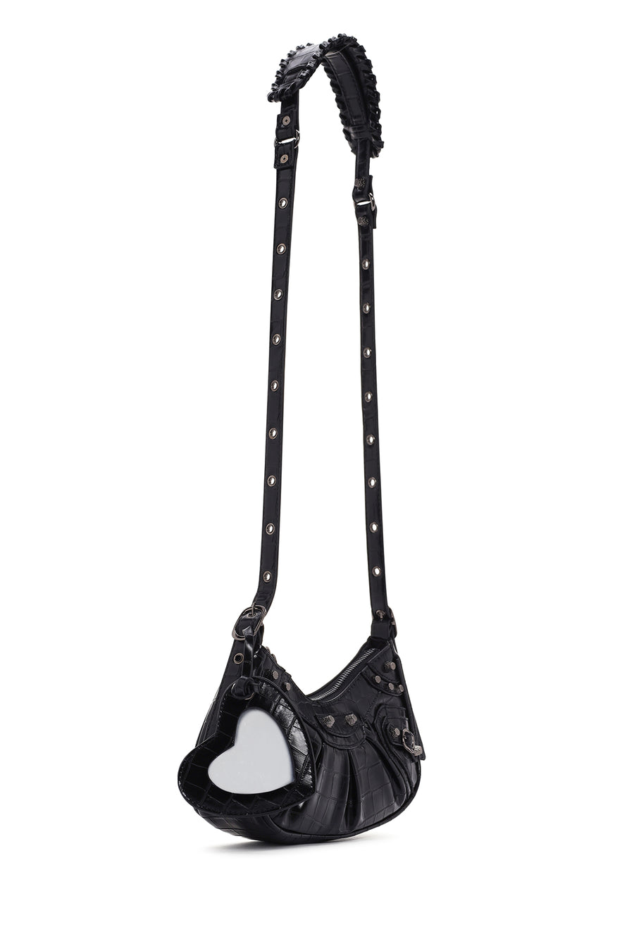 Women's Black Long Strap Crocodile Patterned Shoulder Bag