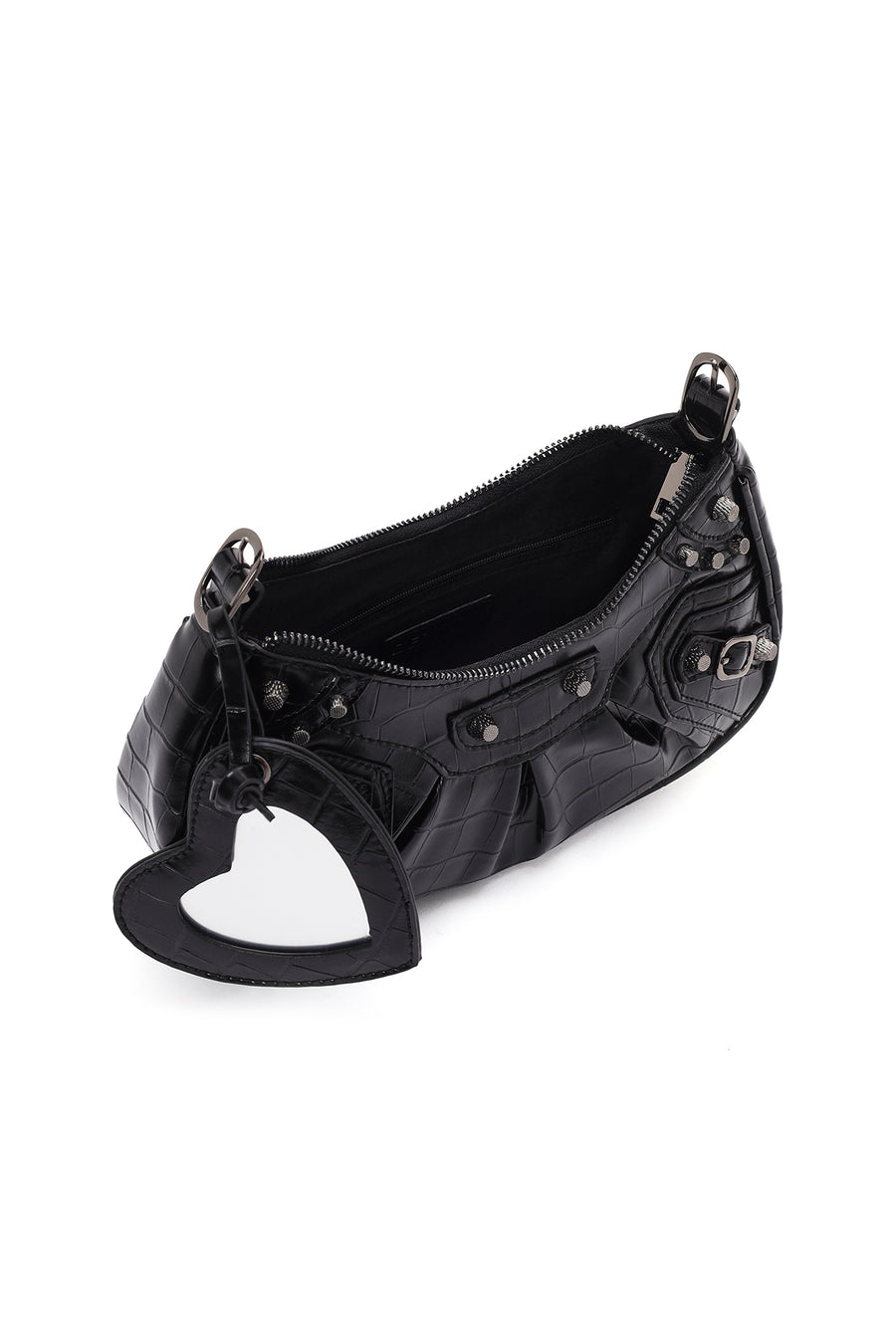 Women's Black Long Strap Crocodile Patterned Shoulder Bag