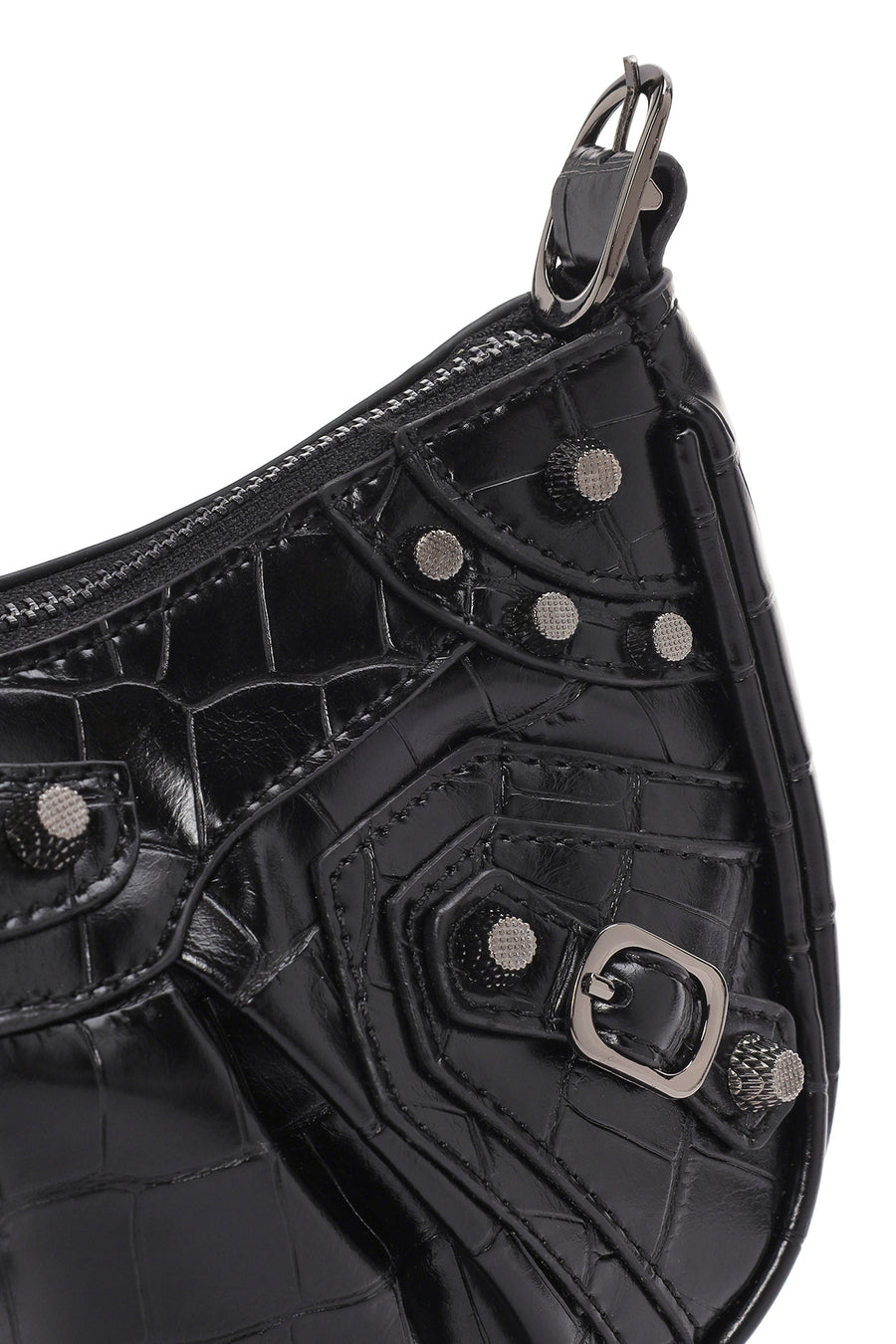 Women's Black Long Strap Crocodile Patterned Shoulder Bag