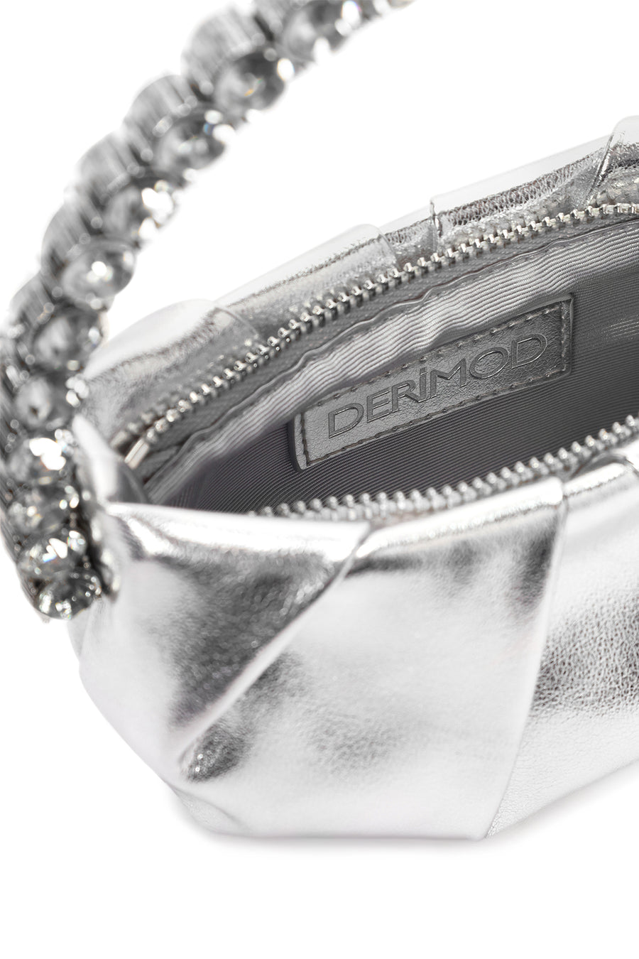 Women's Silver Long Strap Metallic Evening Crossbody Bag