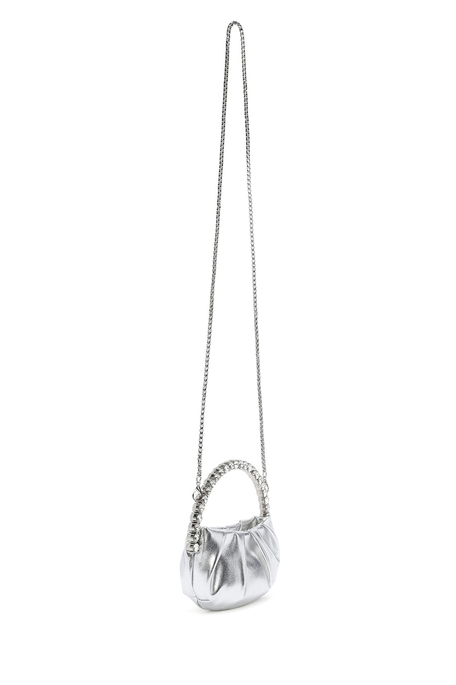 Women's Silver Long Strap Metallic Evening Crossbody Bag
