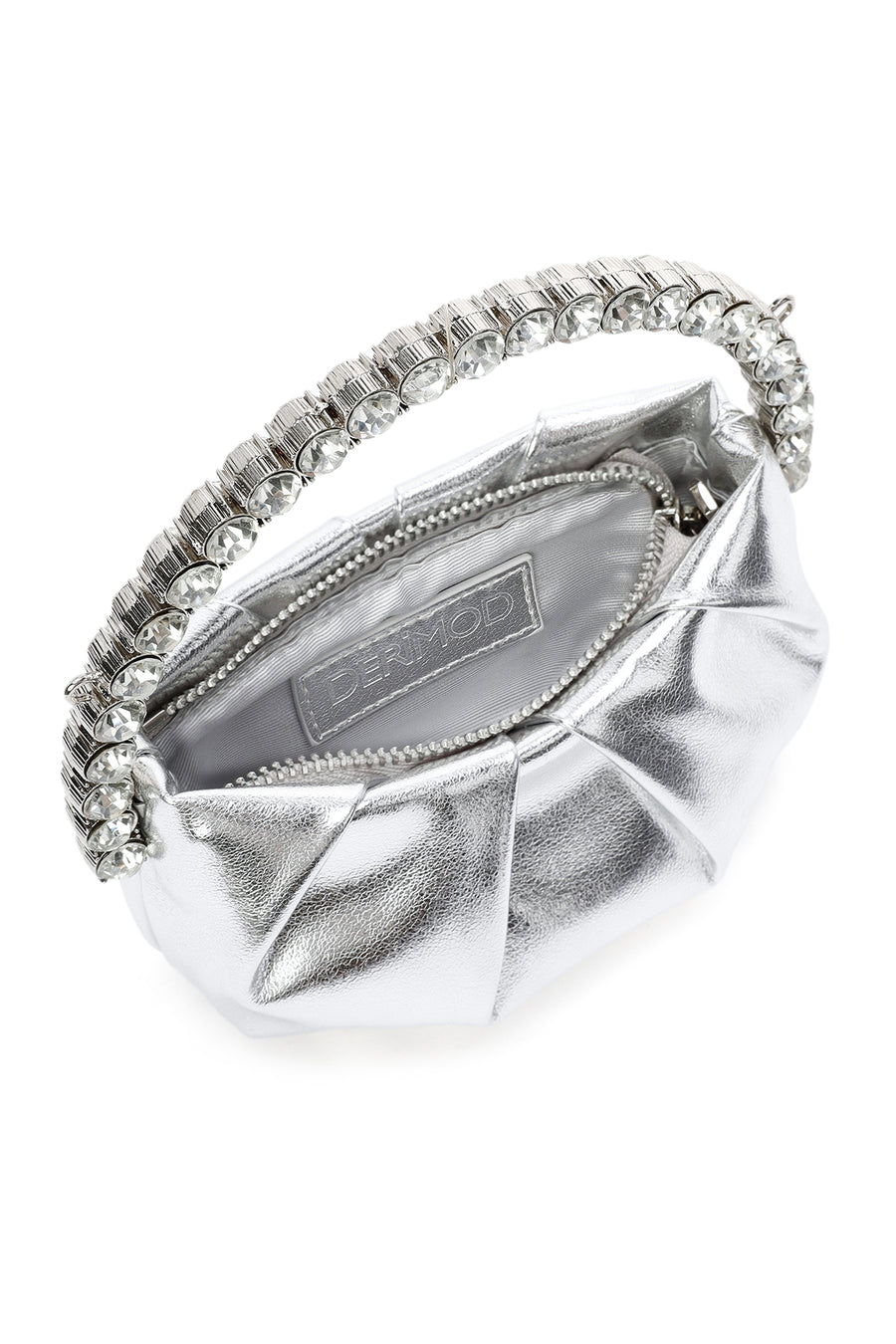 Women's Silver Long Strap Metallic Evening Crossbody Bag