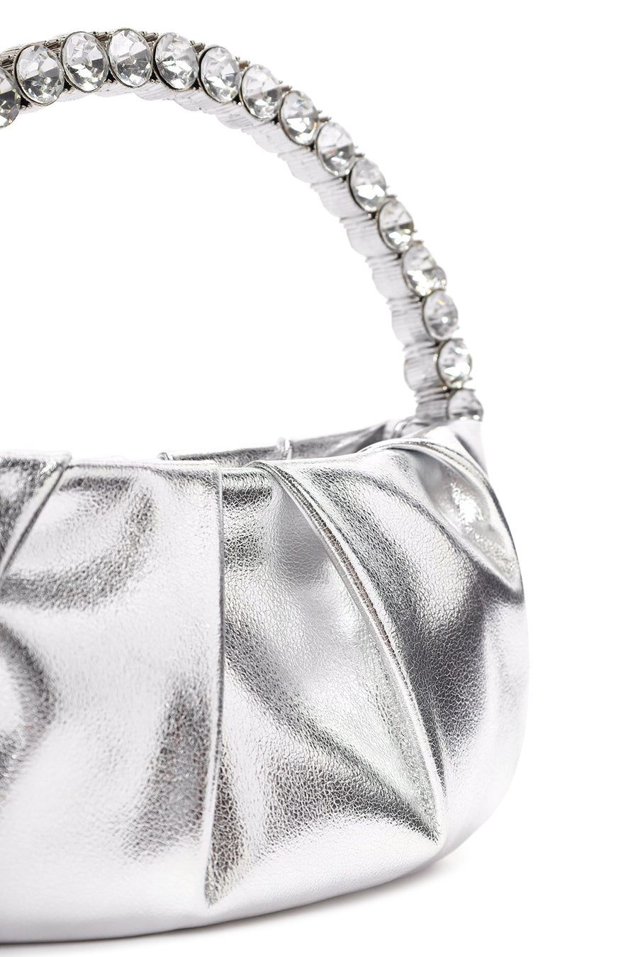 Women's Silver Long Strap Metallic Evening Crossbody Bag