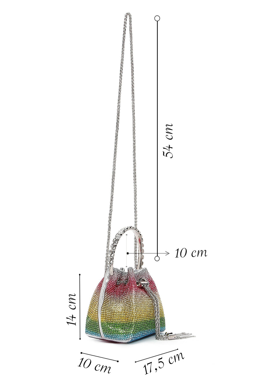 Women's Multi-Colored Long Chain Strap Stone Cross Bag