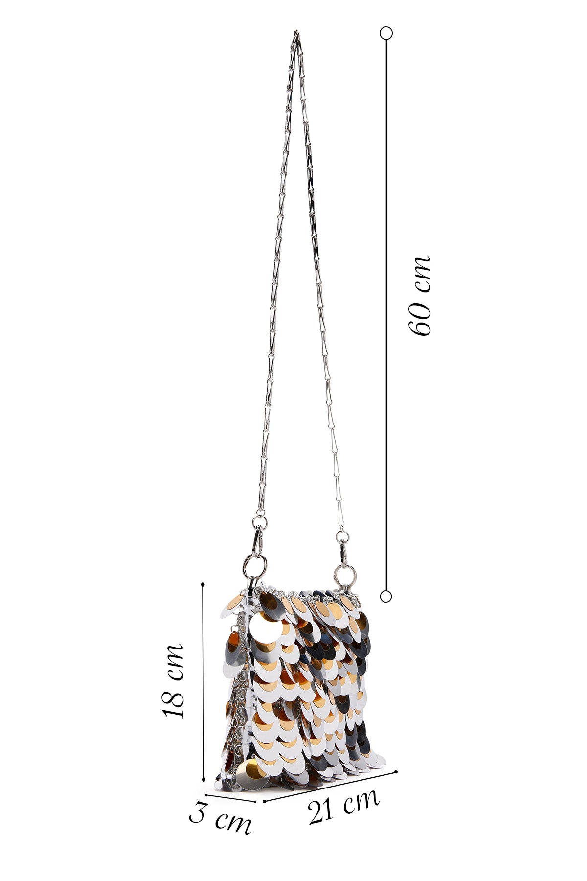 Kadın Gümüş Uzun Zincir Askılı Pullu Çapraz Çanta