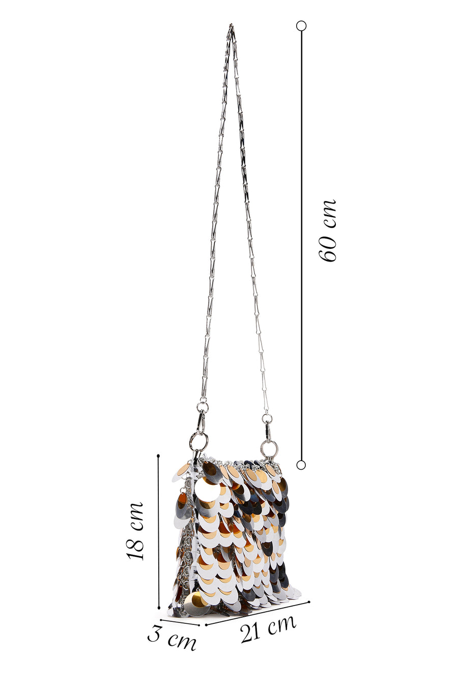 Women's Silver Long Chain Strap Sequin Cross Bag