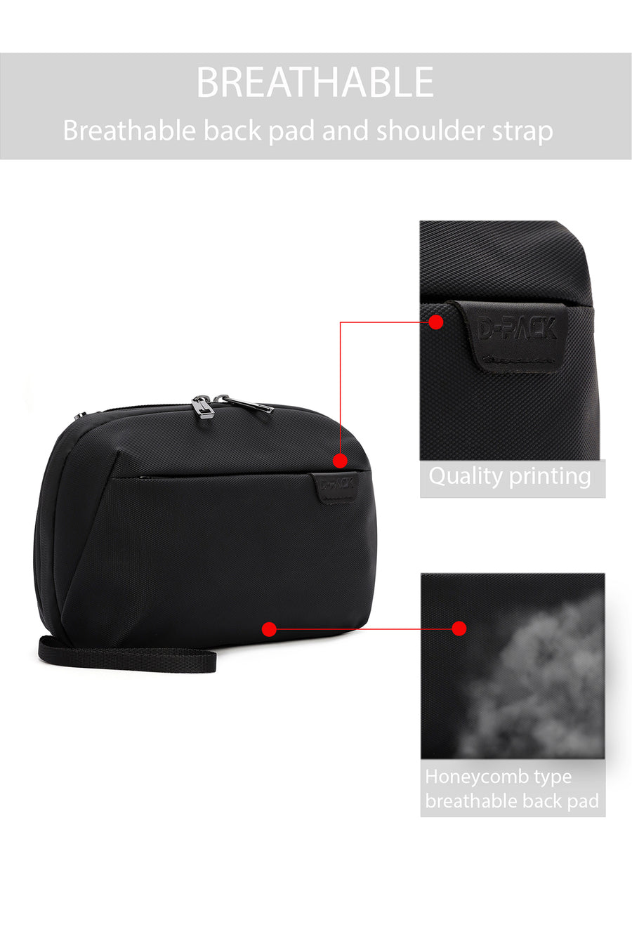 D-Pack Men's Black Fabric Handbag
