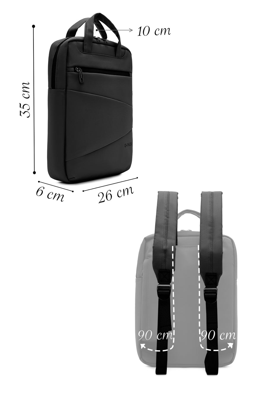 D-Pack Unisex Black Fabric Backpack