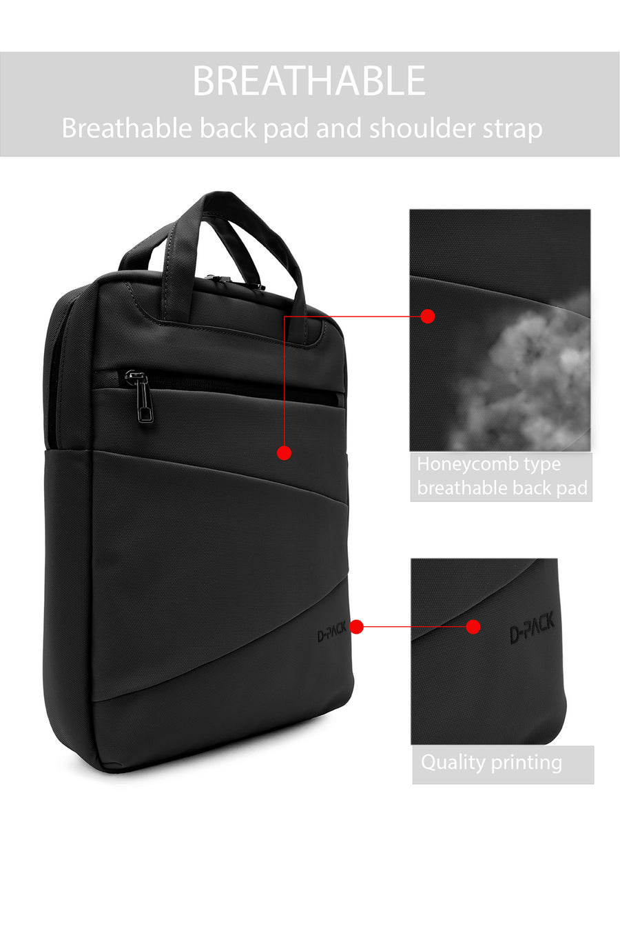 D-Pack Unisex Black Fabric Backpack