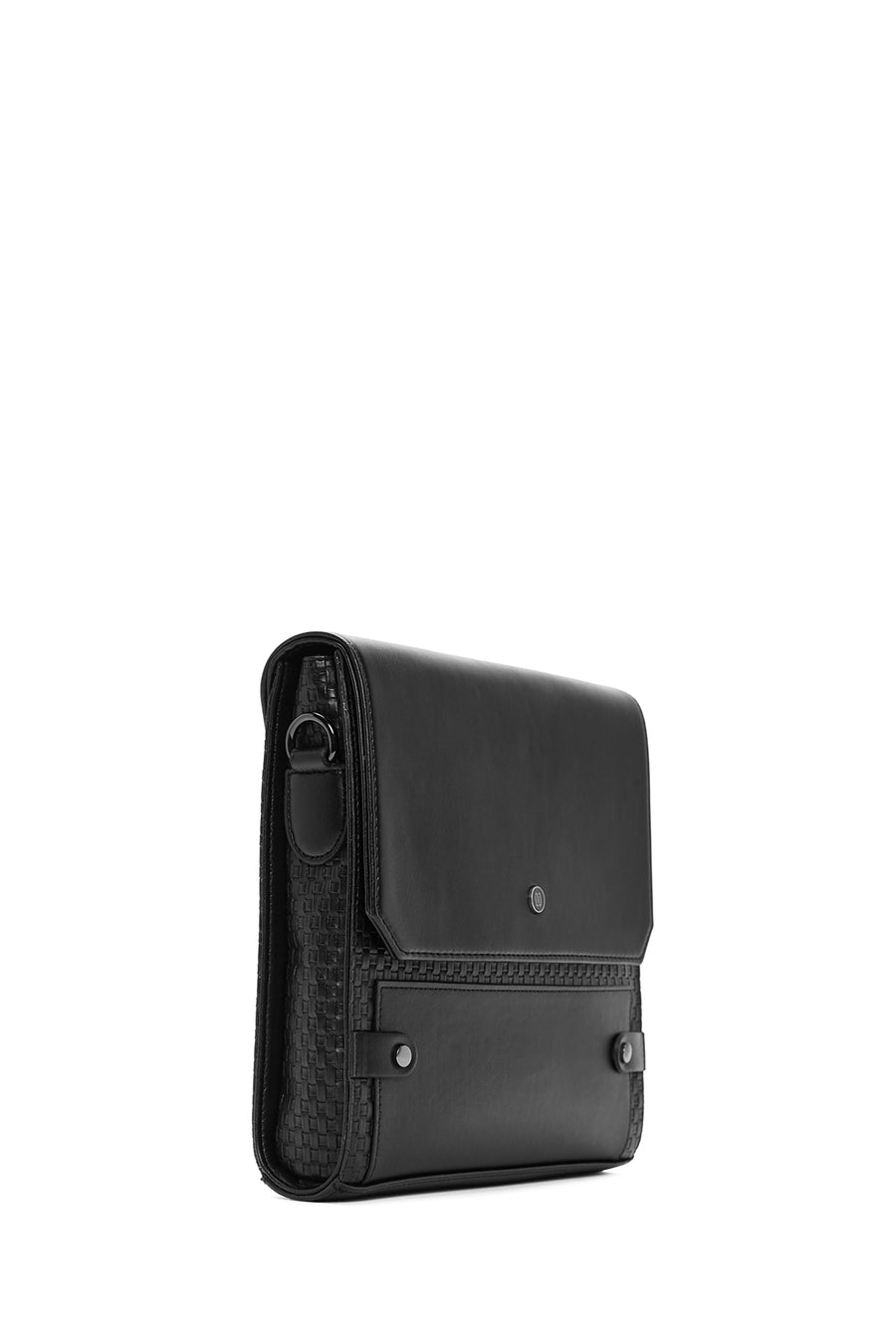Men's Black Knitted Patterned Messenger Bag