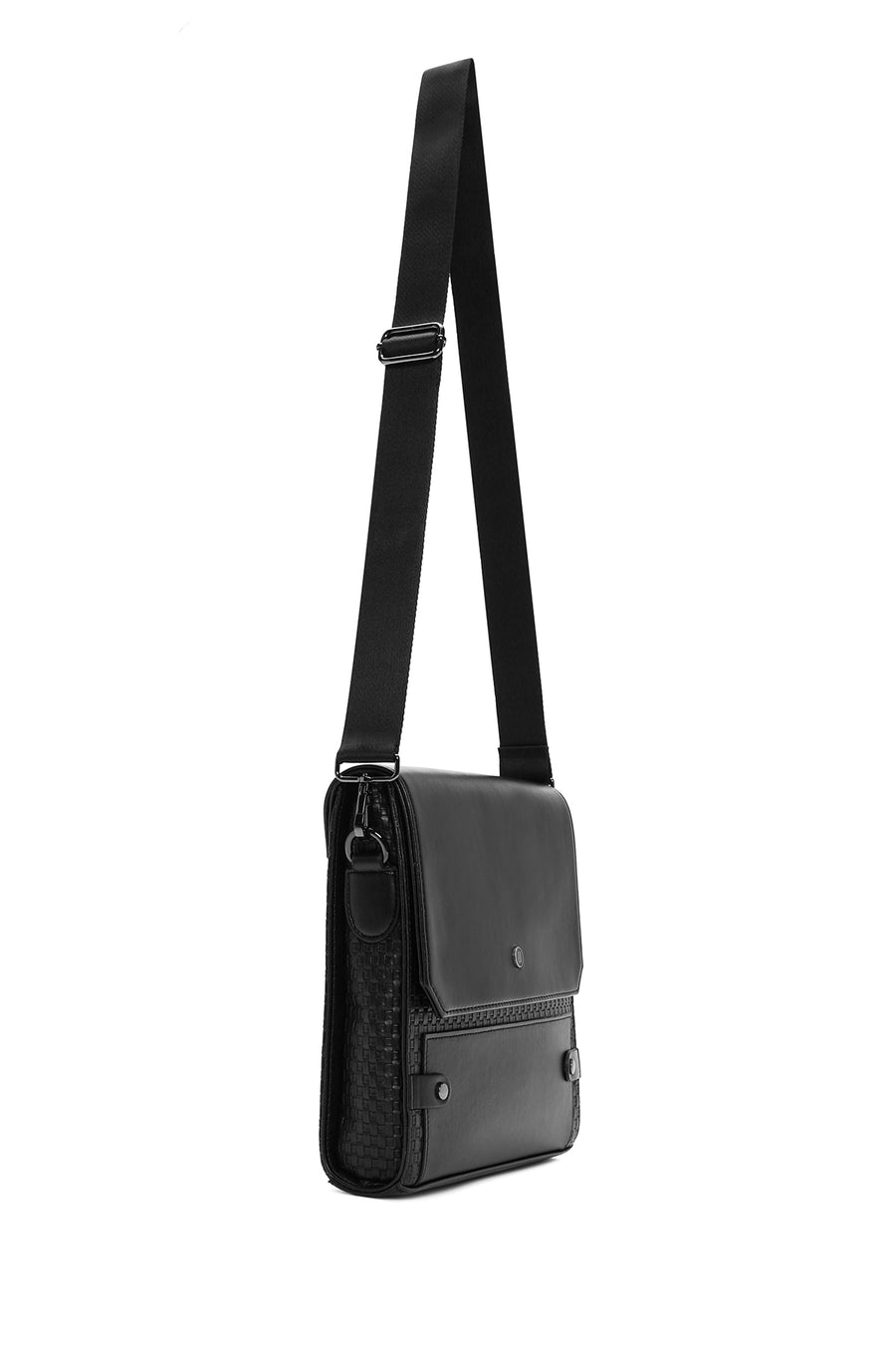 Men's Black Knitted Patterned Messenger Bag