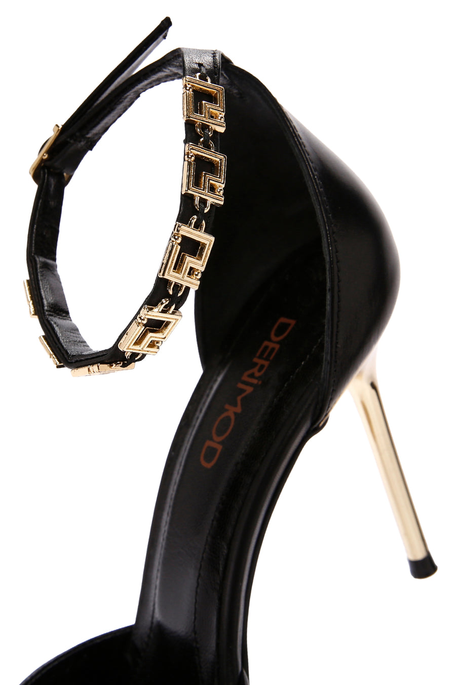 Women's Black Ankle Strap Thin Heeled Leather Sandals