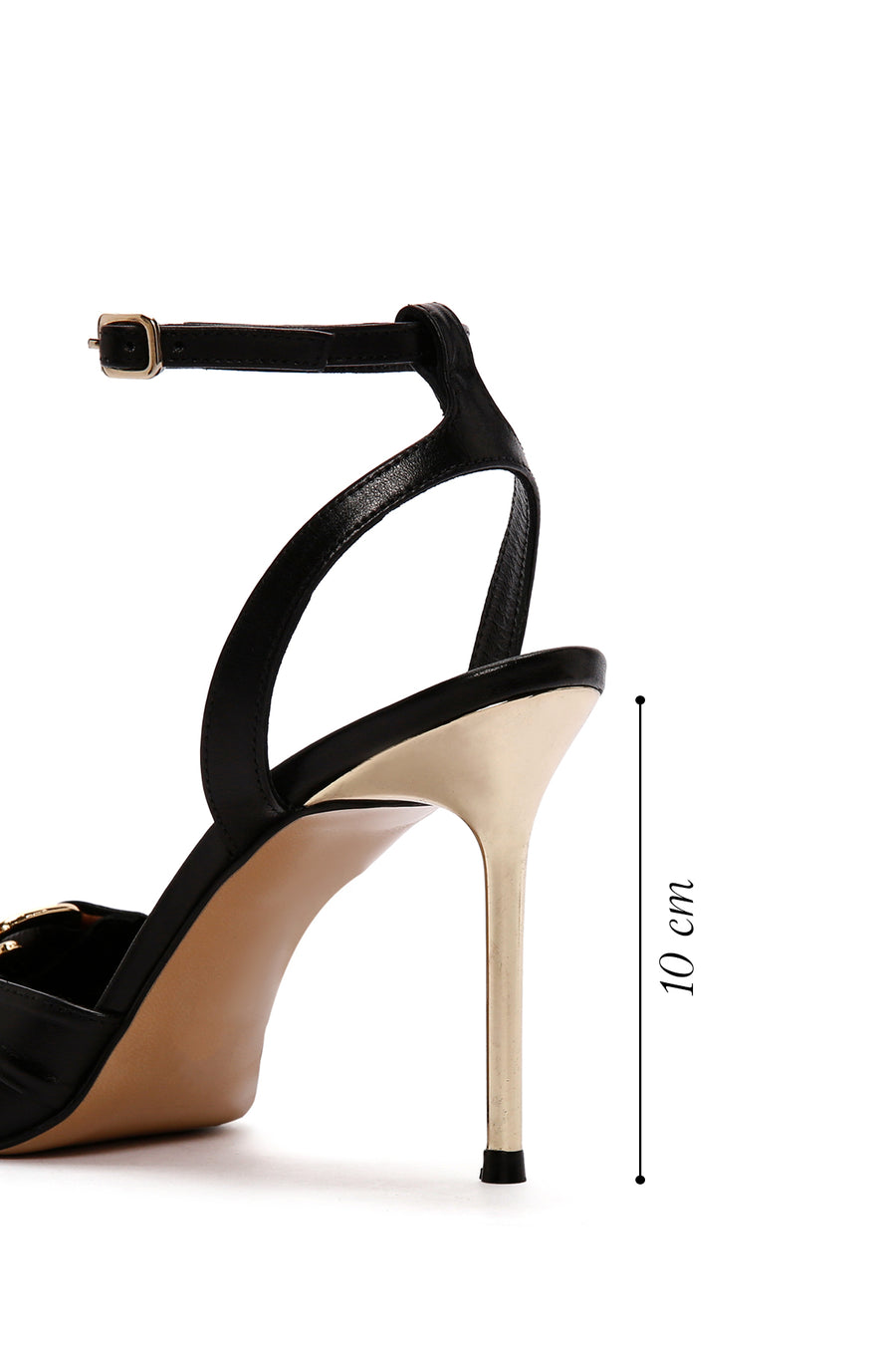 Women's Black Ankle Strap Thin Heeled Leather Sandals