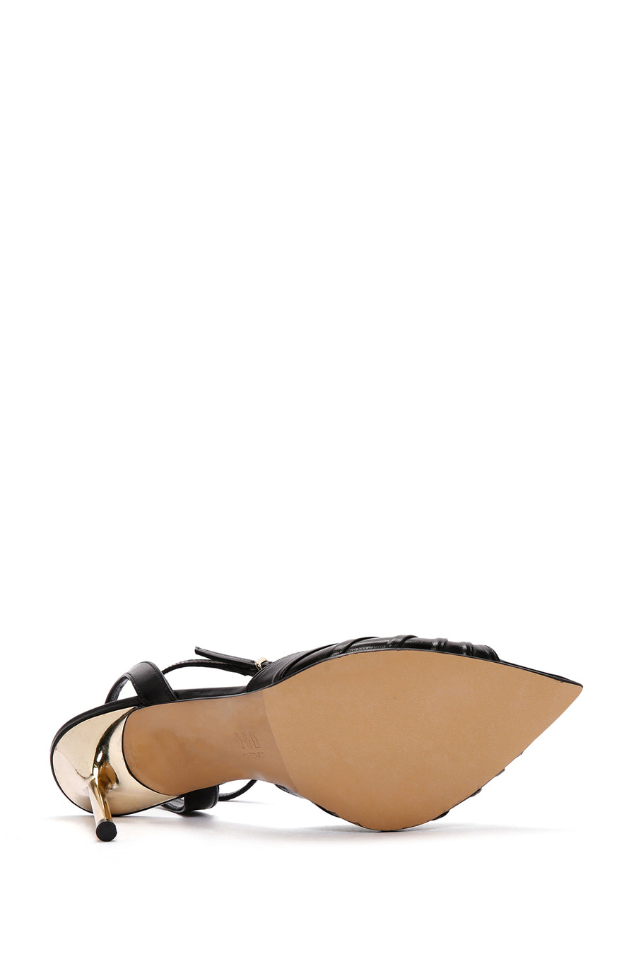 Women's Black Ankle Strap Thin Heeled Leather Sandals