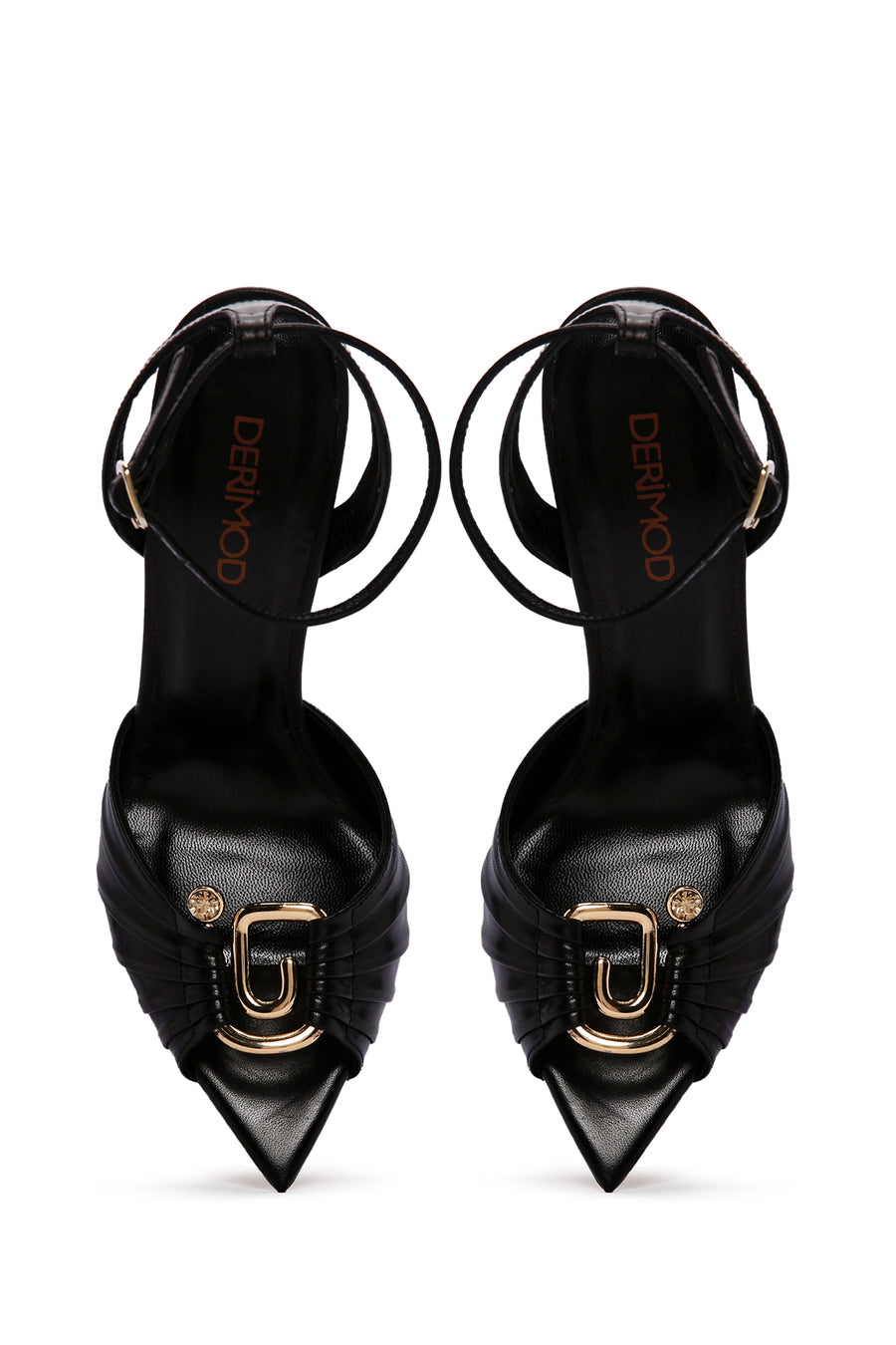 Women's Black Ankle Strap Thin Heeled Leather Sandals