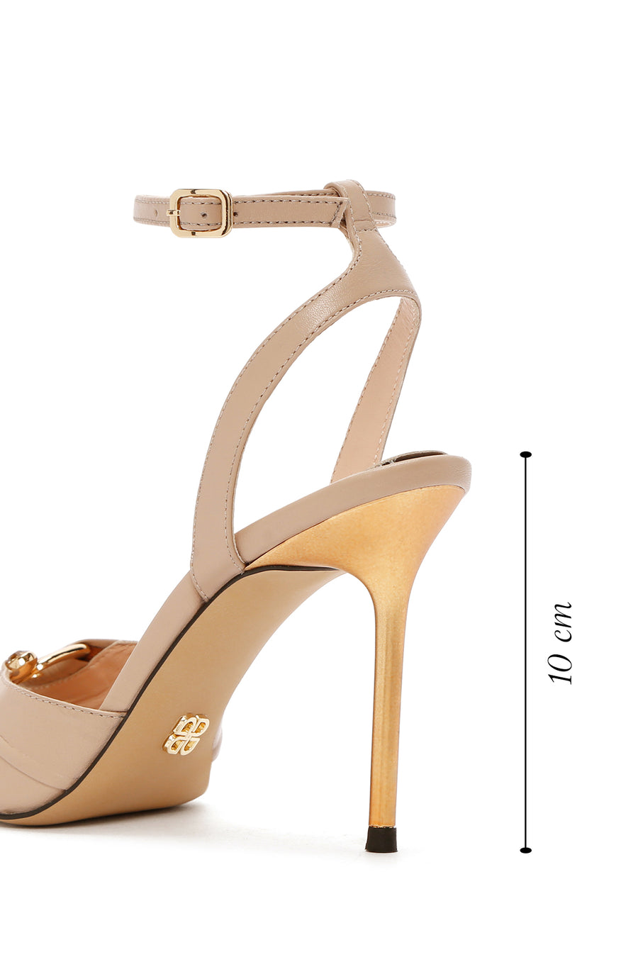 Women's Beige Ankle Strap Thin Heeled Leather Sandals