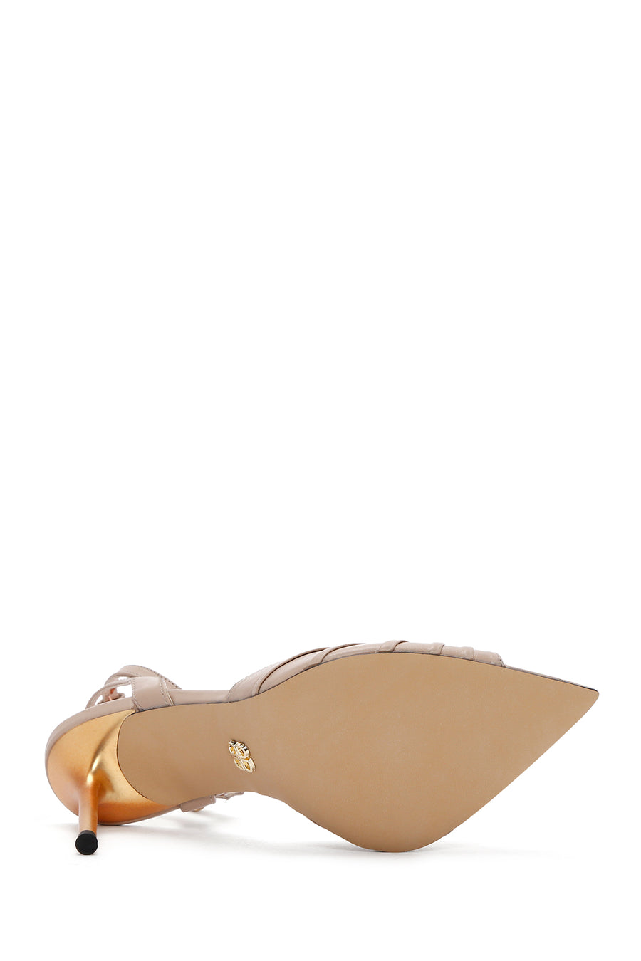 Women's Beige Ankle Strap Thin Heeled Leather Sandals