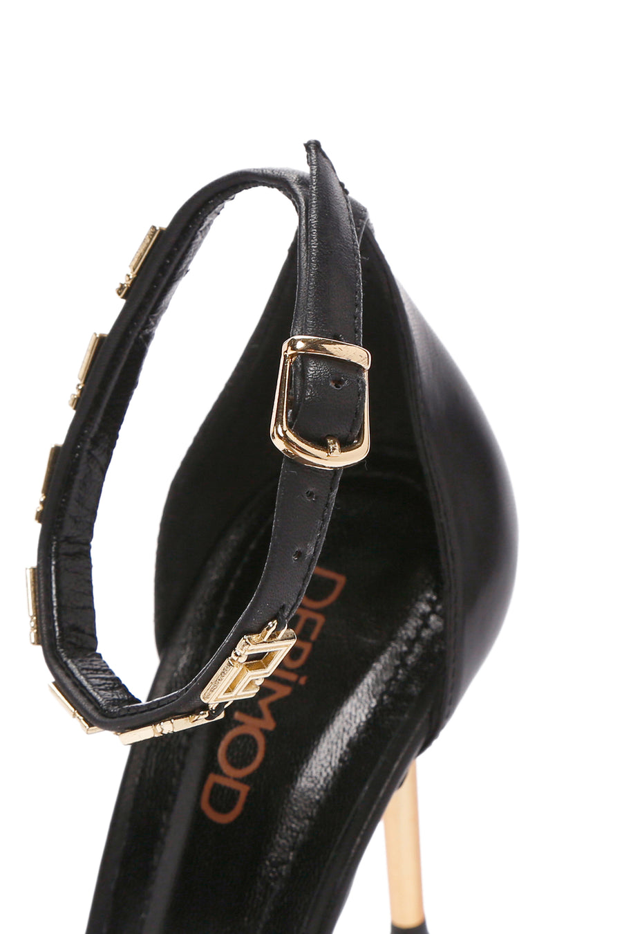 Women's Black Ankle Strap Thin Heeled Leather Shoes
