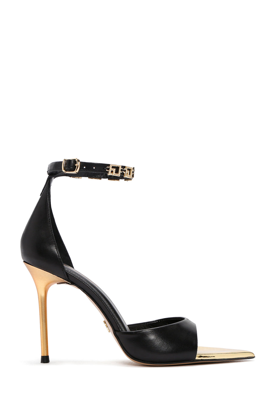Women's Black Ankle Strap Thin Heeled Leather Shoes