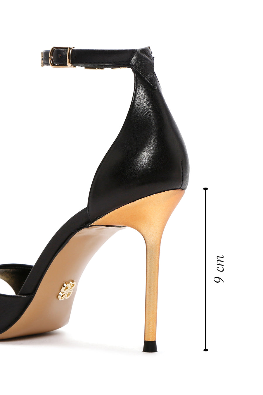 Women's Black Ankle Strap Thin Heeled Leather Shoes