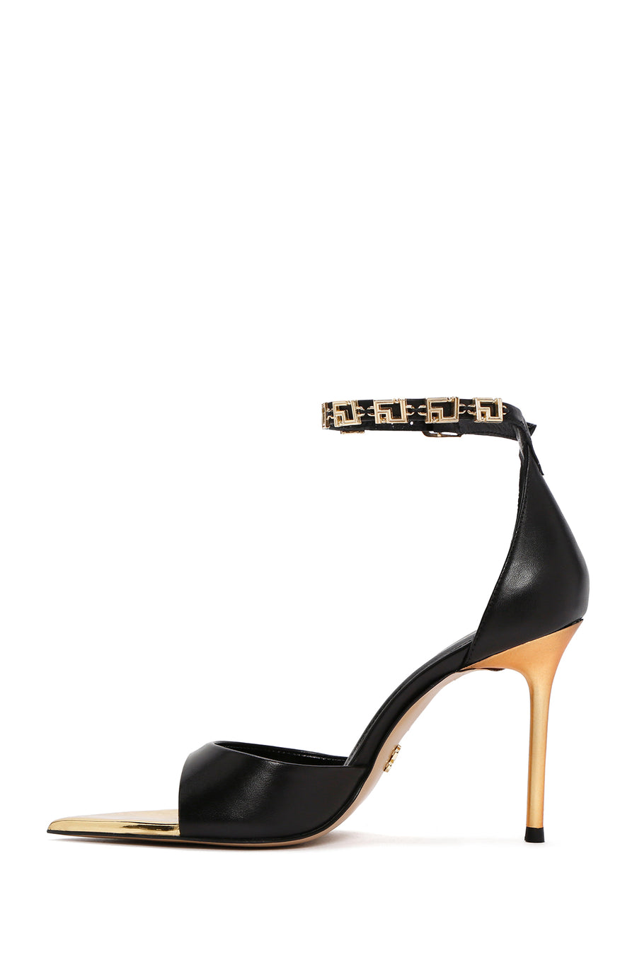Women's Black Ankle Strap Thin Heeled Leather Shoes