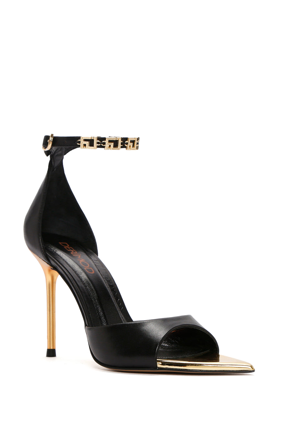 Women's Black Ankle Strap Thin Heeled Leather Shoes