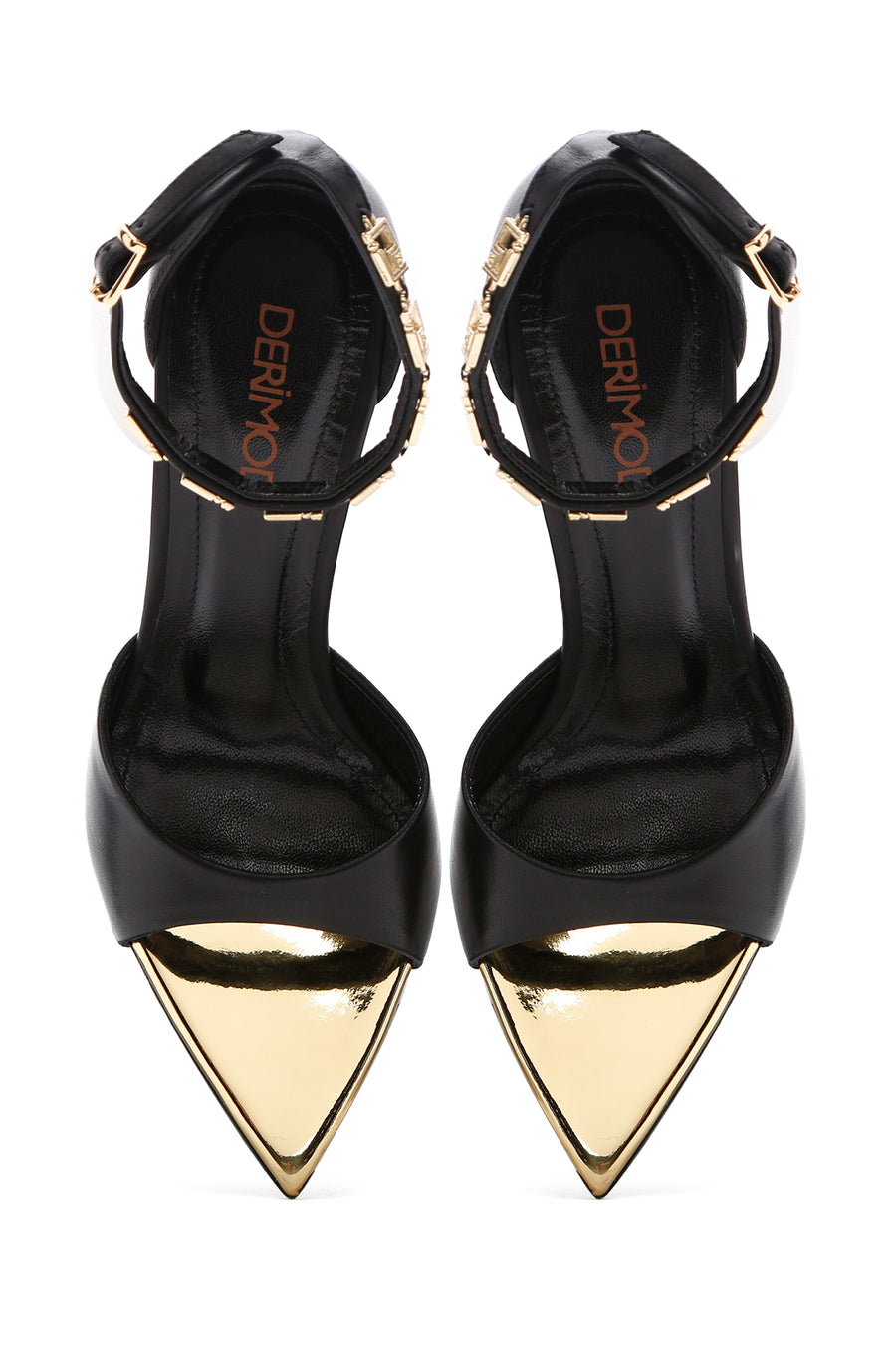 Women's Black Ankle Strap Thin Heeled Leather Shoes