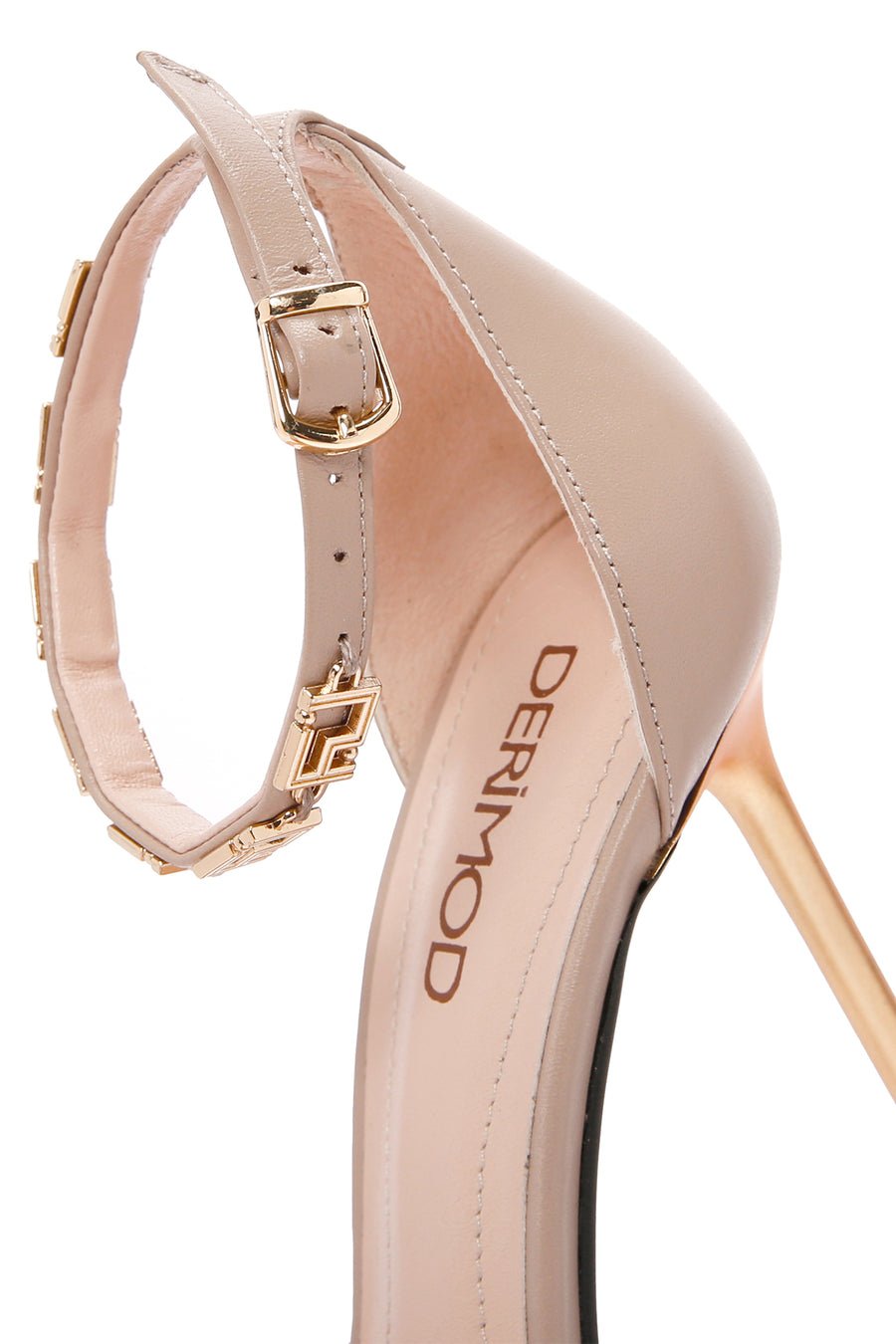 Women's Beige Ankle Strap Thin Heel Leather Shoes