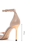 Women's Beige Ankle Strap Thin Heel Leather Shoes | Derimod