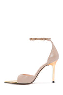 Women's Beige Ankle Strap Thin Heel Leather Shoes | Derimod