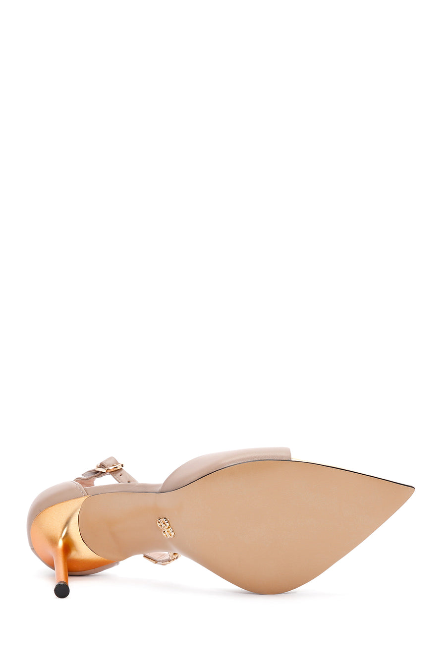 Women's Beige Ankle Strap Thin Heel Leather Shoes