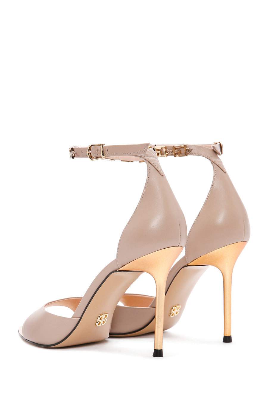 Women's Beige Ankle Strap Thin Heel Leather Shoes