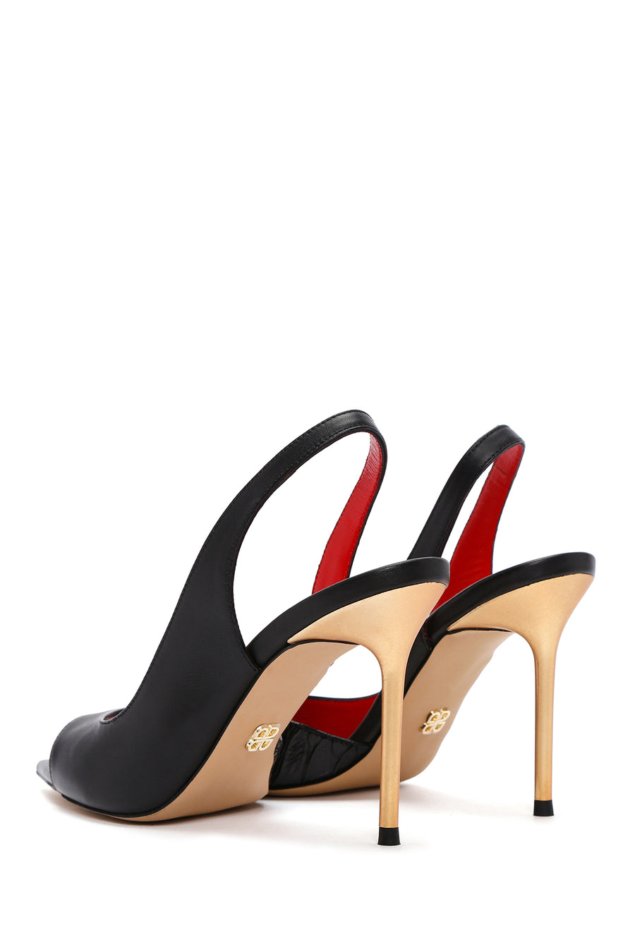 Women's Black High Heel Leather Sandals