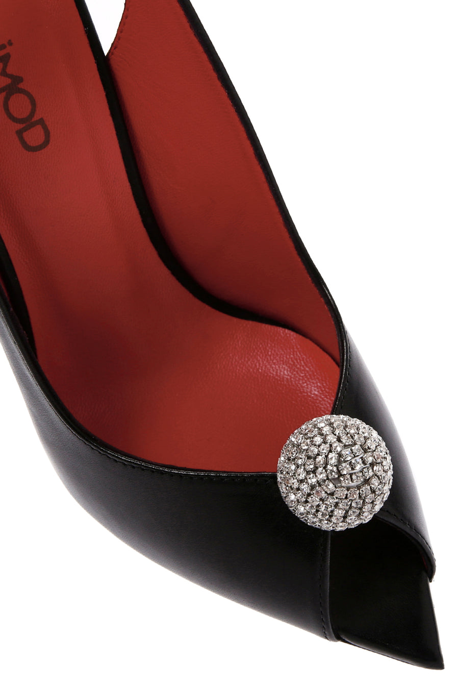 Women's Black High Thin Heels Leather Sandals with Accessory Detail
