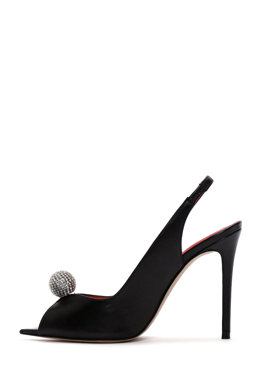 Women's Black High Thin Heels Leather Sandals with Accessory Detail