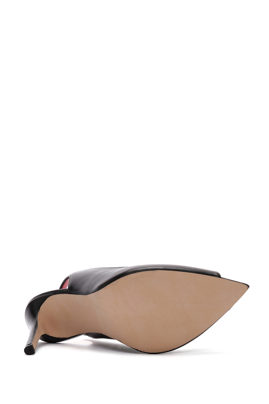 Women's Black High Thin Heels Leather Sandals with Accessory Detail
