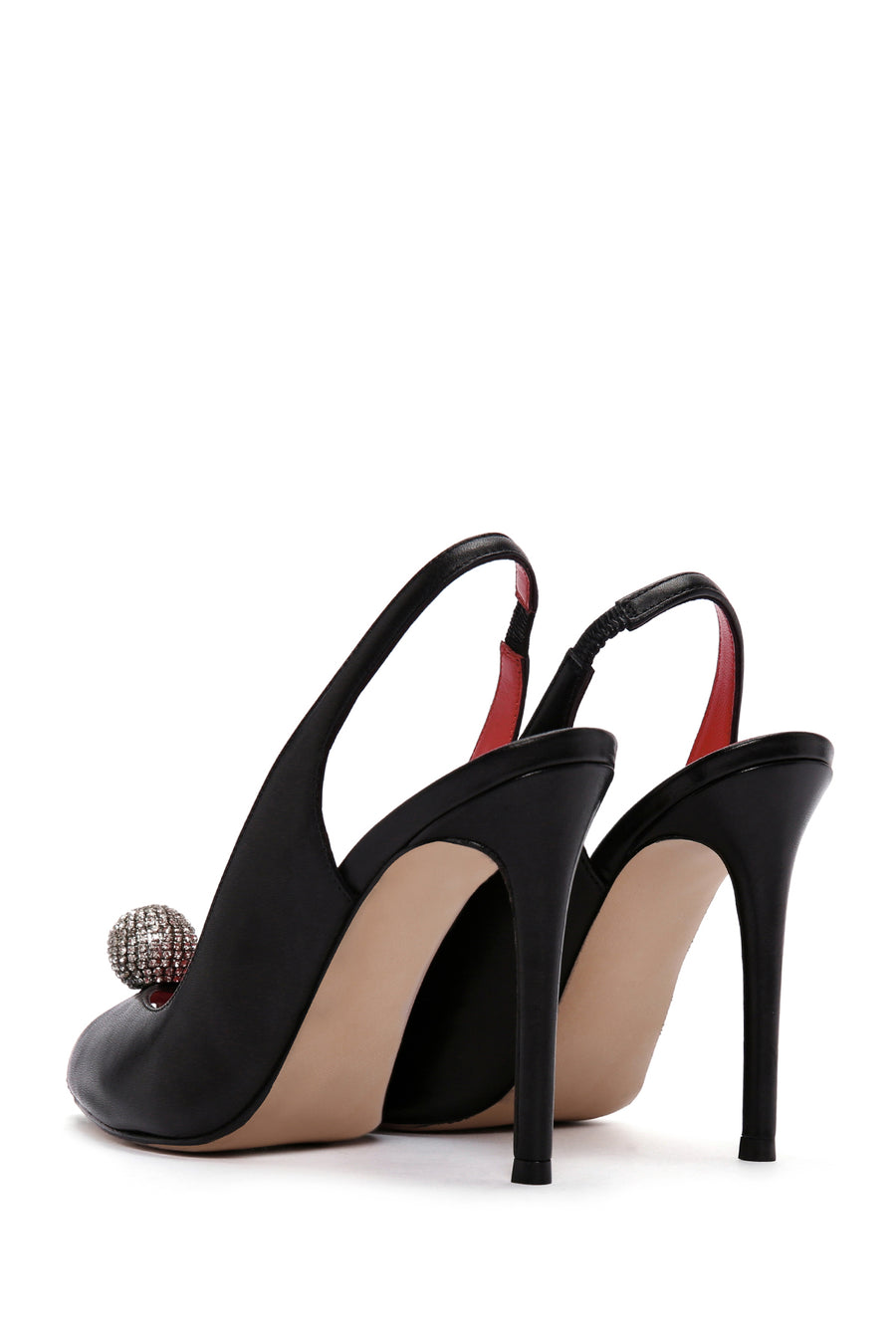 Women's Black High Thin Heels Leather Sandals with Accessory Detail