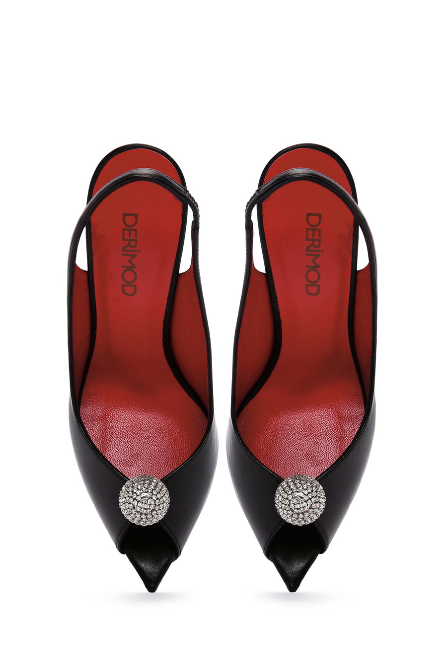 Women's Black High Thin Heels Leather Sandals with Accessory Detail