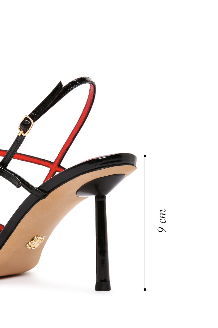 Women's Black Ankle Strap Open Back Heeled Patent Leather Shoes