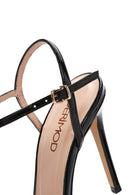 Women's Black Ankle Strap Thin Heeled Patent Leather Sandals | Derimod