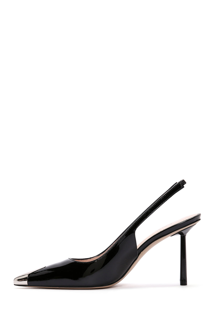 Women's Black Open-Back Heeled Patent Leather Shoes