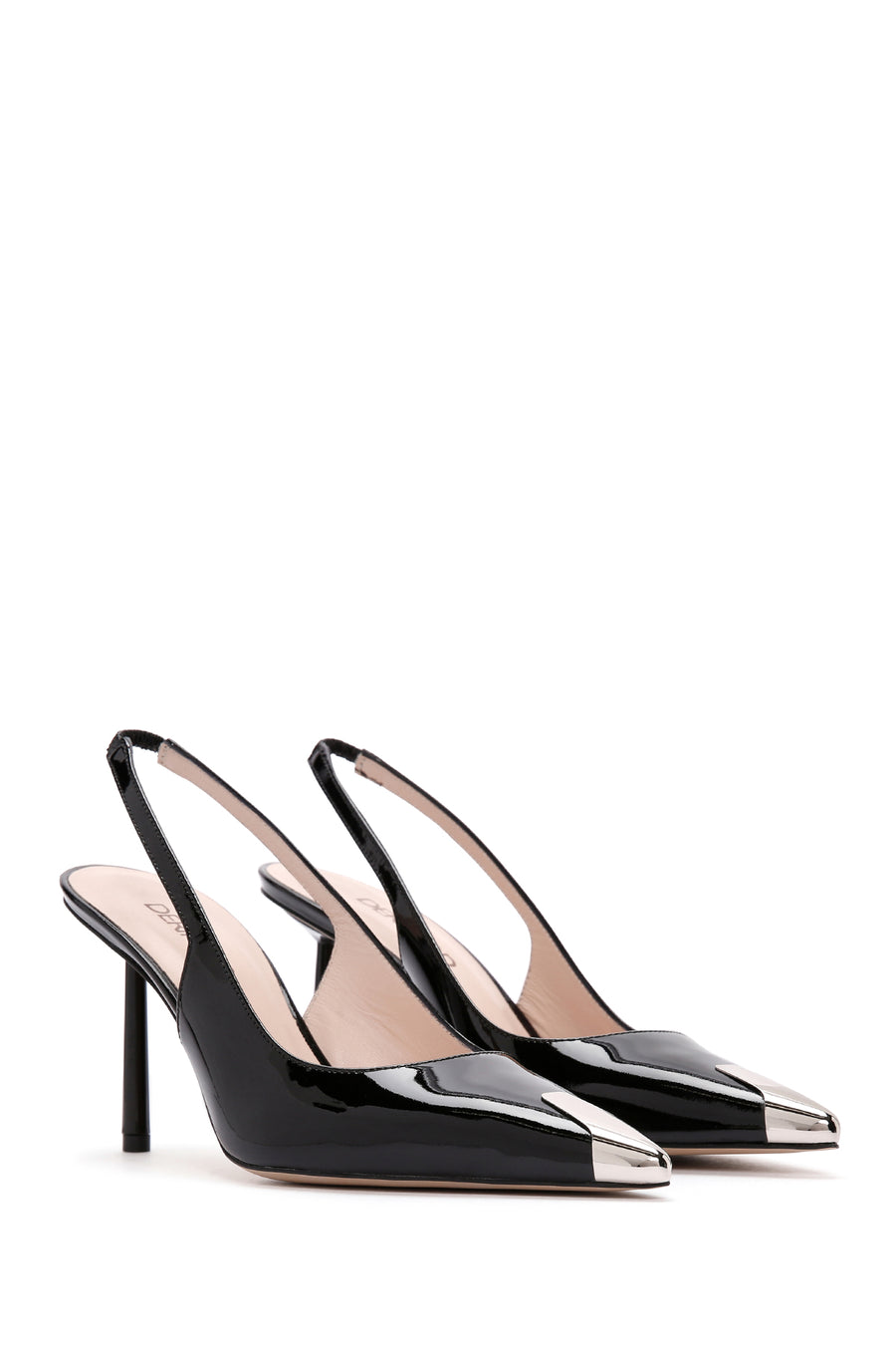 Women's Black Open-Back Heeled Patent Leather Shoes