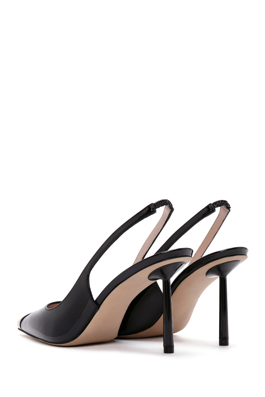 Women's Black Open-Back Heeled Patent Leather Shoes