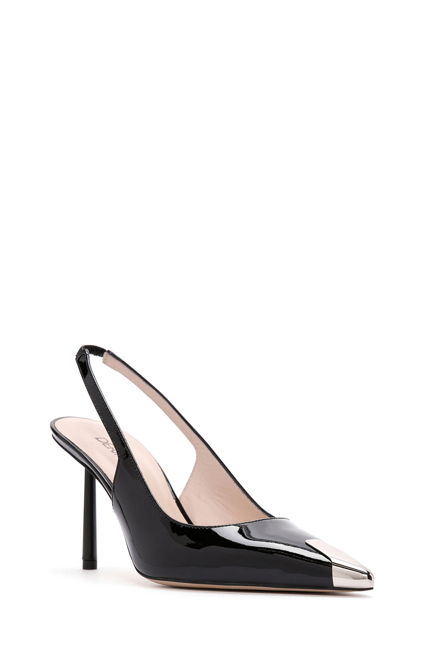 Women's Black Open-Back Heeled Patent Leather Shoes