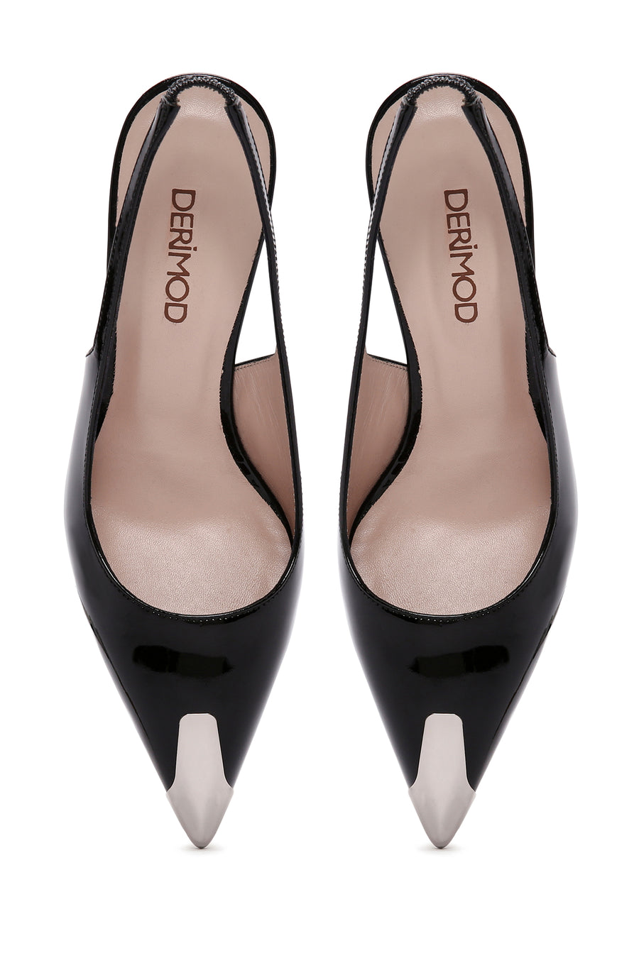 Women's Black Open-Back Heeled Patent Leather Shoes