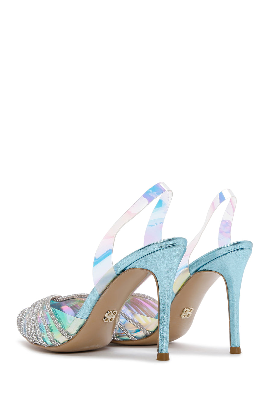 Women's Multicolored Stone Open Back Thin Heeled Leather Shoes