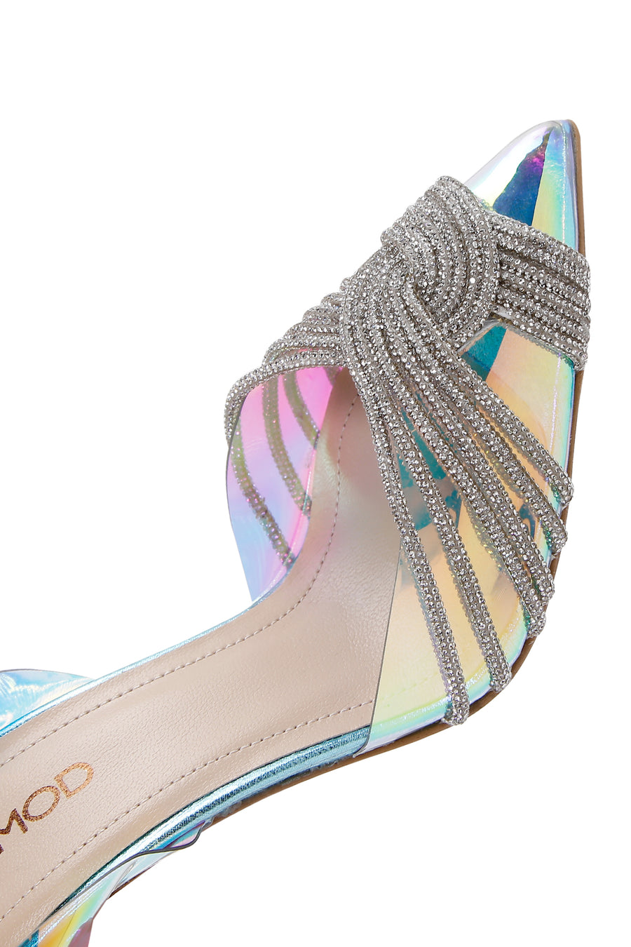 Women's Multicolored Stone Open Back Thin Heeled Leather Shoes